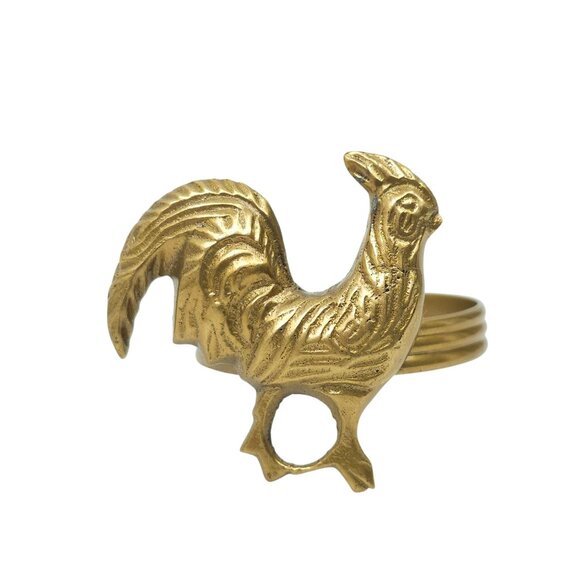 Brass Rooster Napkin Rings 4 Chicken Country Farmhouse Kitchen Decor 1.5"x1.5" - Picture 2 of 12